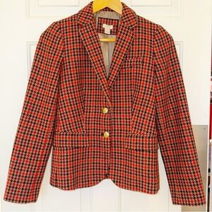 J. Crew Blazer Wool Houndstooth Tweed Herringbone Gold Button Womens Size 0